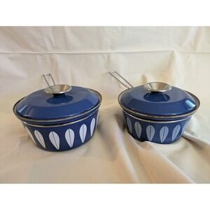 MCM Set‎ of 2 Catherineholm Enamelware Lotus Blue Sauce Pan Lids 2 qt 3 qt